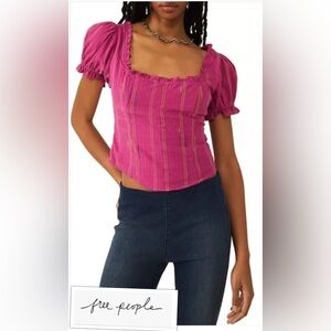 Free People Serotonin Corset Style Smocked Back Top-Women LG in Raspberry